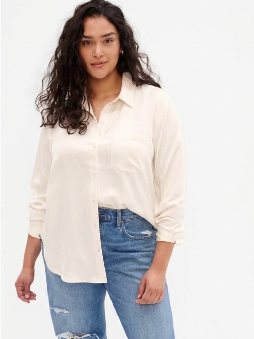 GAP Satin Boyfriend Button down Shirt • Cream • XS
